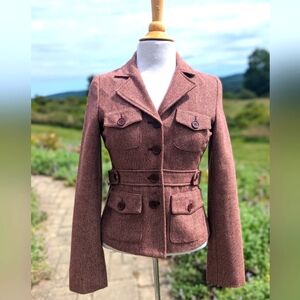 Mauve Herringbone Wool Tailored Blazer - Size Small